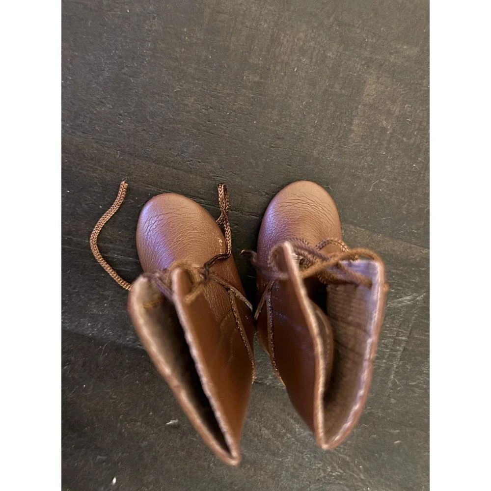 Vtg Dark Brown Lace Up Riding Boots Doll Shoe Tall